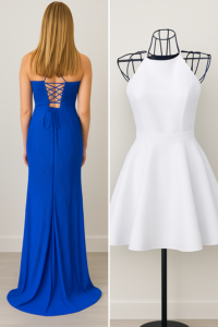 Navy blue back of dress and white summer dress