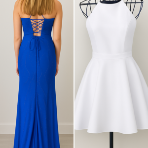 Navy blue back of dress and white summer dress