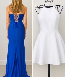 Navy blue back of dress and white summer dress