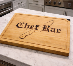Woodwork knife on cutting board finished product