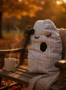 Embroidered sleeping face on pillow